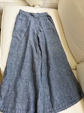 Nicole Miller Wide-Leg Linen-Blend Chinos in Blue